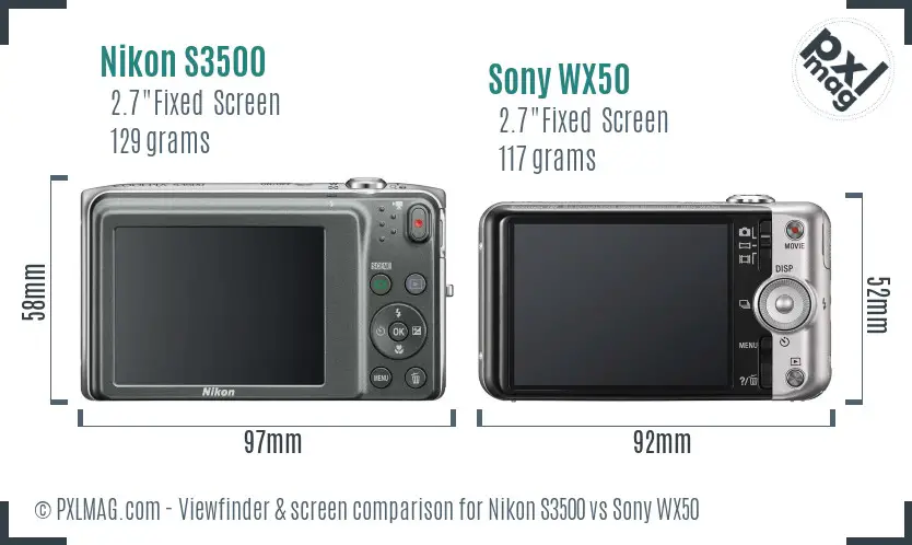 Nikon S3500 vs Sony WX50 Screen and Viewfinder comparison