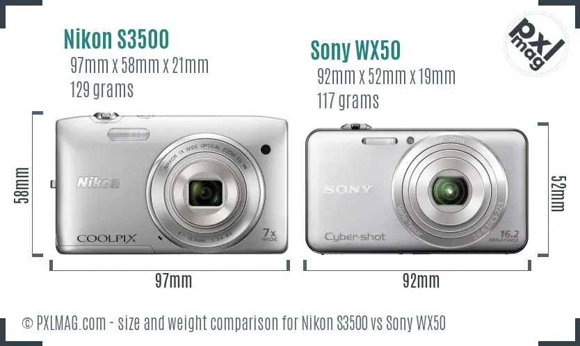 Nikon S3500 vs Sony WX50 size comparison