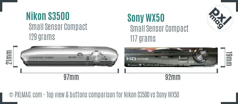 Nikon S3500 vs Sony WX50 top view buttons comparison
