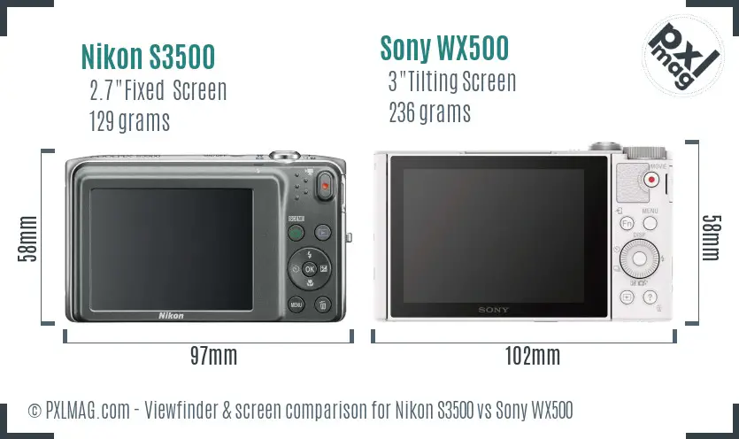 Nikon S3500 vs Sony WX500 Screen and Viewfinder comparison Nikon S3500 vs Sony WX500 Screen and Viewfinder comparison