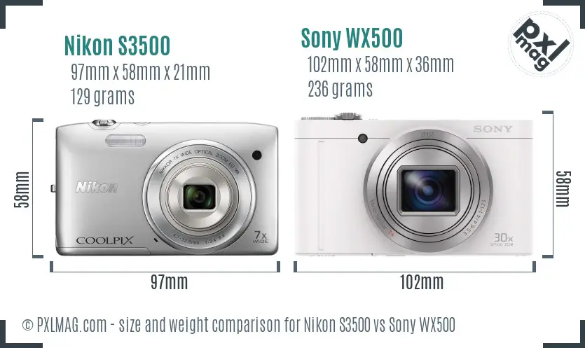 Nikon S3500 vs Sony WX500 size comparison Nikon S3500 vs Sony WX500 size comparison