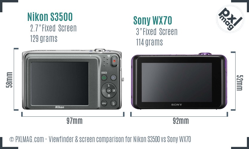 Nikon S3500 vs Sony WX70 Screen and Viewfinder comparison