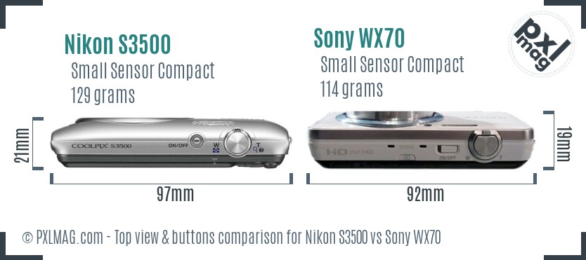 Nikon S3500 vs Sony WX70 top view buttons comparison
