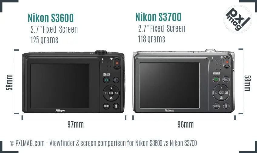 Nikon S3600 vs Nikon S3700 Screen and Viewfinder comparison