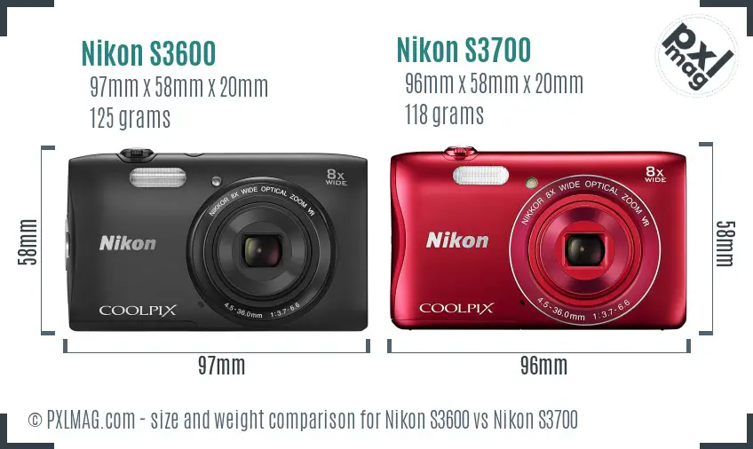 Nikon S3600 vs Nikon S3700 size comparison