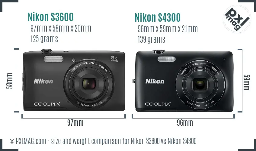 Nikon S3600 vs Nikon S4300 size comparison