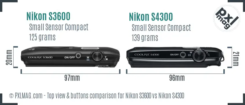 Nikon S3600 vs Nikon S4300 top view buttons comparison
