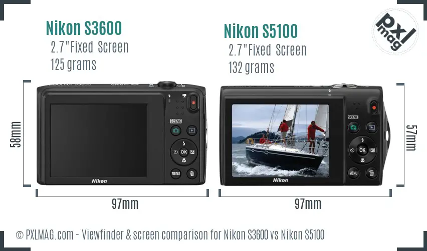 Nikon S3600 vs Nikon S5100 Screen and Viewfinder comparison
