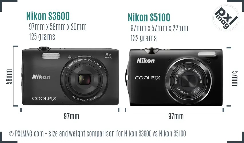 Nikon S3600 vs Nikon S5100 size comparison