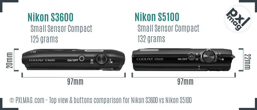 Nikon S3600 vs Nikon S5100 top view buttons comparison