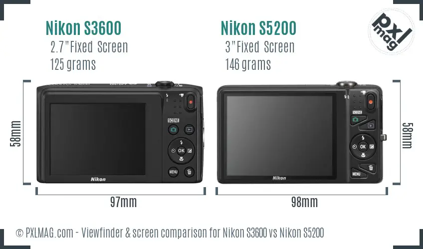 Nikon S3600 vs Nikon S5200 Screen and Viewfinder comparison