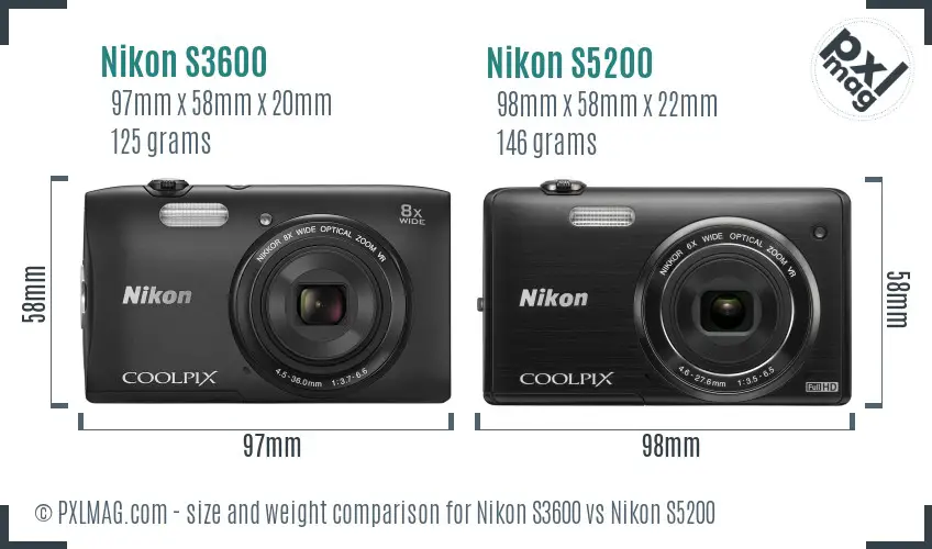 Nikon S3600 vs Nikon S5200 size comparison