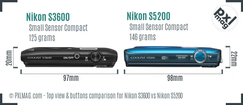 Nikon S3600 vs Nikon S5200 top view buttons comparison