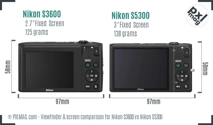 Nikon S3600 vs Nikon S5300 Screen and Viewfinder comparison