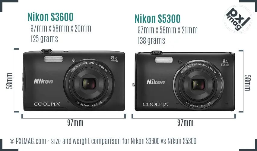 Nikon S3600 vs Nikon S5300 size comparison