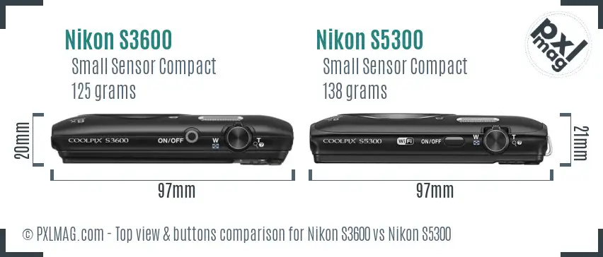 Nikon S3600 vs Nikon S5300 top view buttons comparison