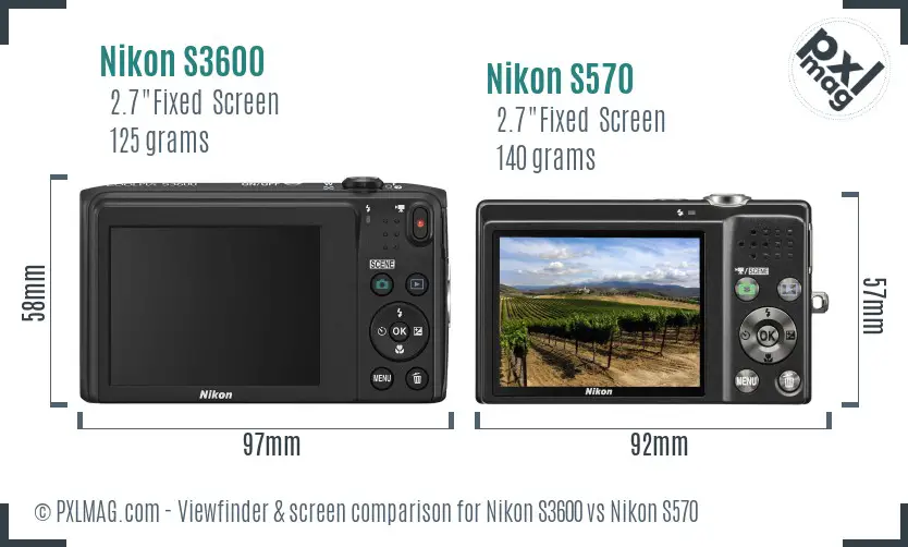 Nikon S3600 vs Nikon S570 Screen and Viewfinder comparison