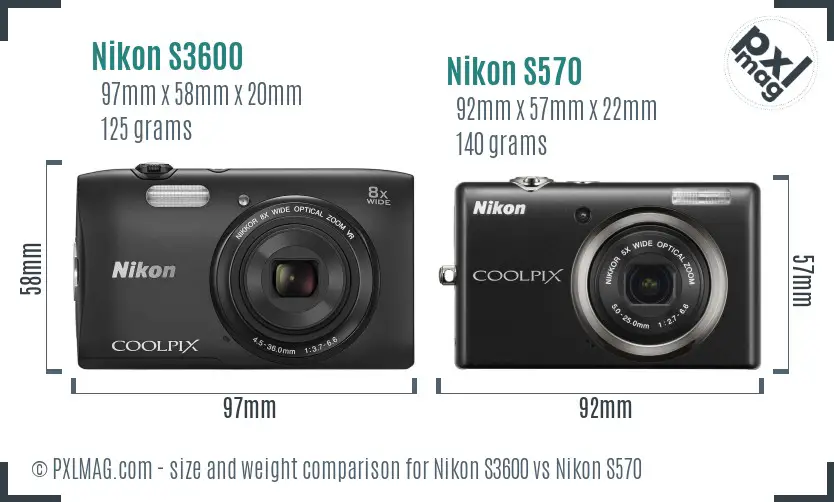 Nikon S3600 vs Nikon S570 size comparison