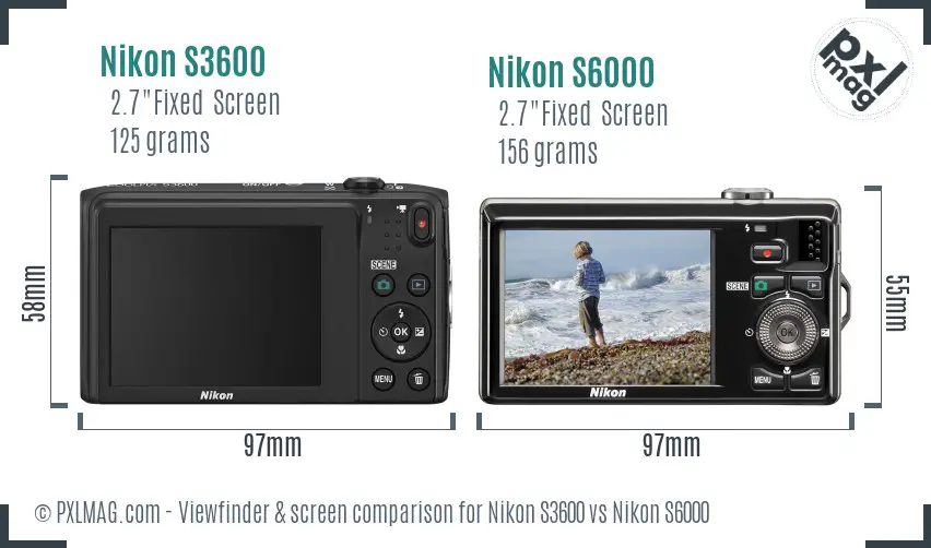 Nikon S3600 vs Nikon S6000 Screen and Viewfinder comparison