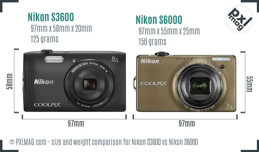 Nikon S3600 vs Nikon S6000 size comparison