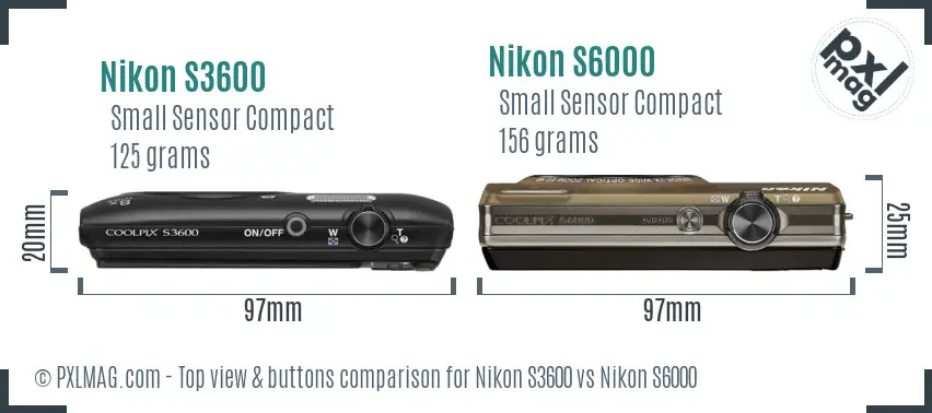 Nikon S3600 vs Nikon S6000 top view buttons comparison