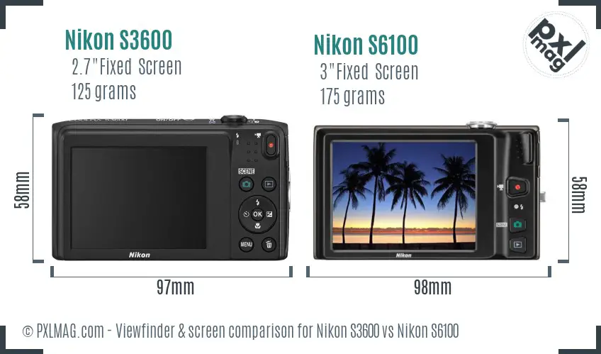 Nikon S3600 vs Nikon S6100 Screen and Viewfinder comparison