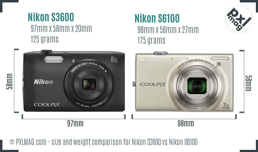 Nikon S3600 vs Nikon S6100 size comparison