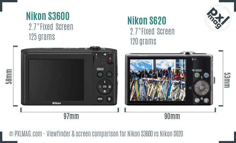 Nikon S3600 vs Nikon S620 Screen and Viewfinder comparison