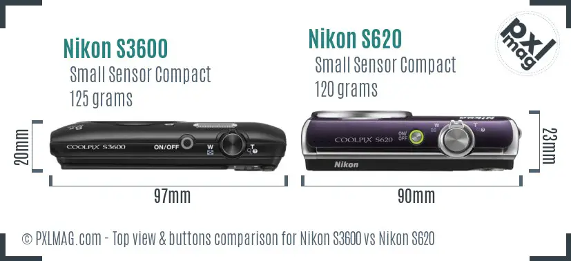 Nikon S3600 vs Nikon S620 top view buttons comparison