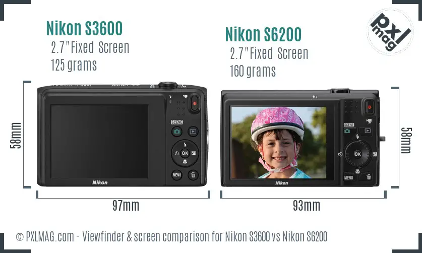 Nikon S3600 vs Nikon S6200 Screen and Viewfinder comparison