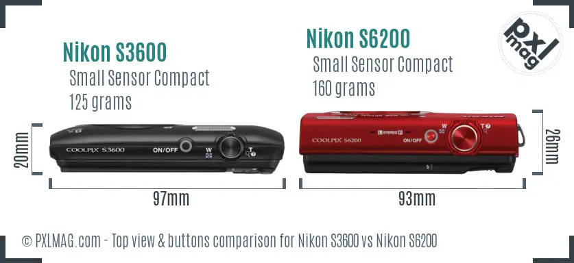 Nikon S3600 vs Nikon S6200 top view buttons comparison