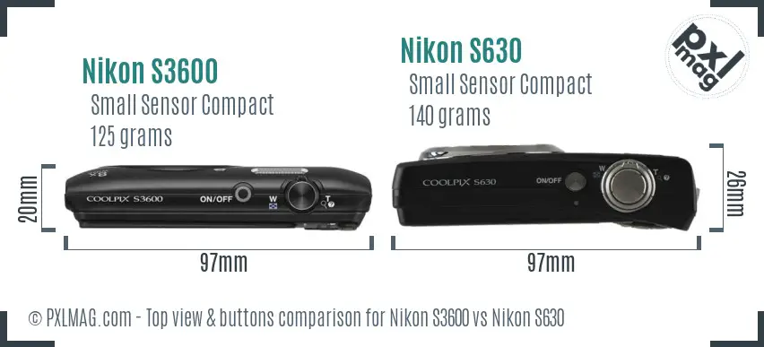 Nikon S3600 vs Nikon S630 top view buttons comparison
