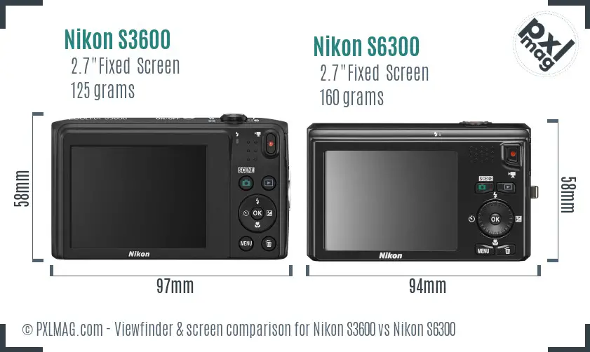 Nikon S3600 vs Nikon S6300 Screen and Viewfinder comparison