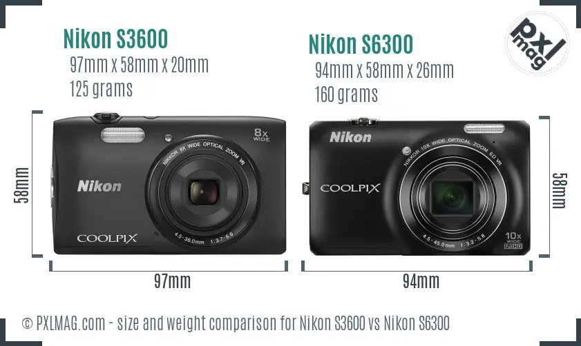 Nikon S3600 vs Nikon S6300 size comparison