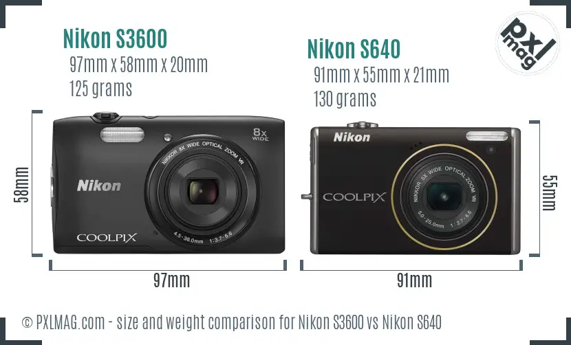 Nikon S3600 vs Nikon S640 size comparison