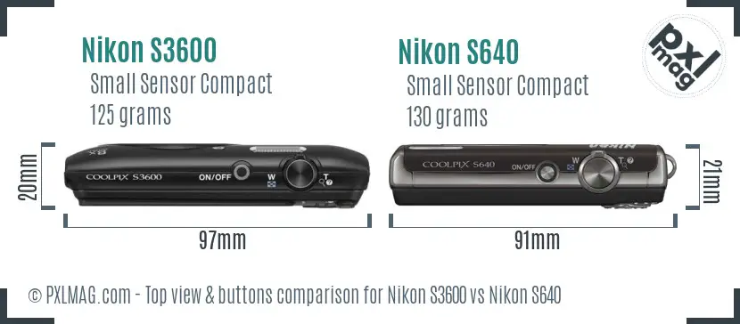 Nikon S3600 vs Nikon S640 top view buttons comparison