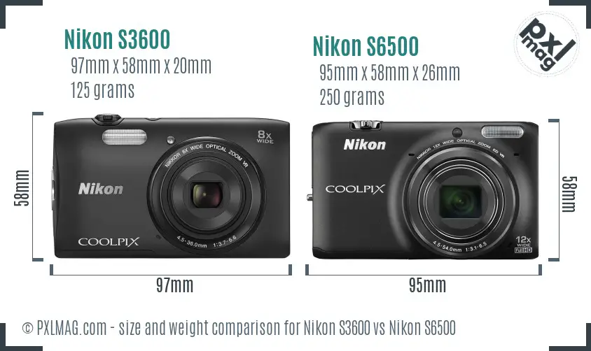Nikon S3600 vs Nikon S6500 size comparison