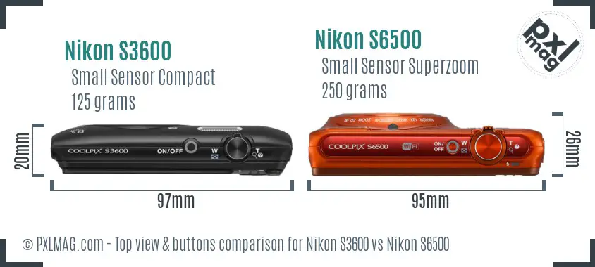 Nikon S3600 vs Nikon S6500 top view buttons comparison
