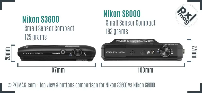 Nikon S3600 vs Nikon S8000 top view buttons comparison