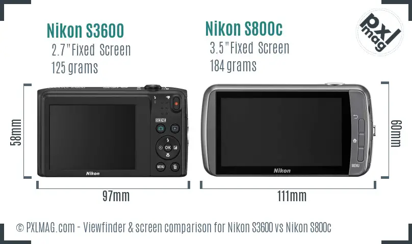 Nikon S3600 vs Nikon S800c Screen and Viewfinder comparison