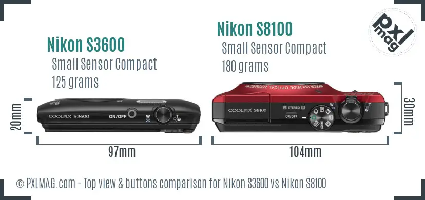 Nikon S3600 vs Nikon S8100 top view buttons comparison