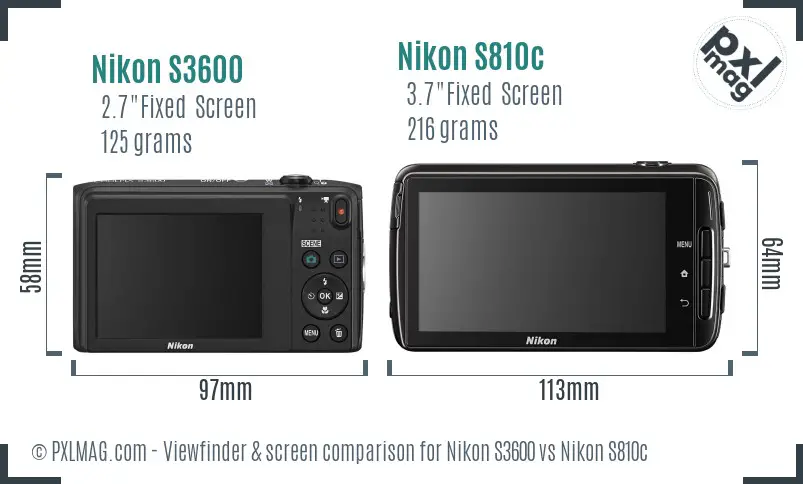 Nikon S3600 vs Nikon S810c Screen and Viewfinder comparison