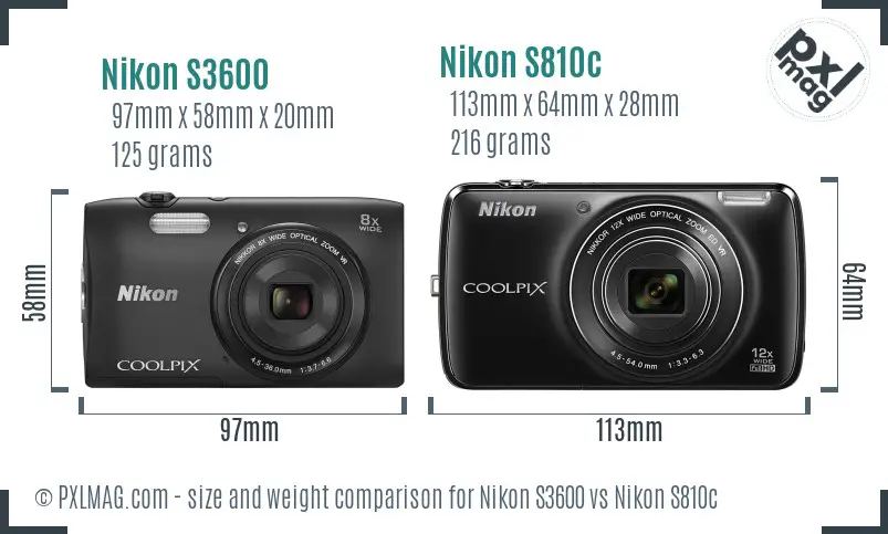 Nikon S3600 vs Nikon S810c size comparison