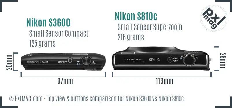 Nikon S3600 vs Nikon S810c top view buttons comparison
