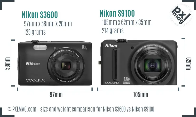 Nikon S3600 vs Nikon S9100 size comparison