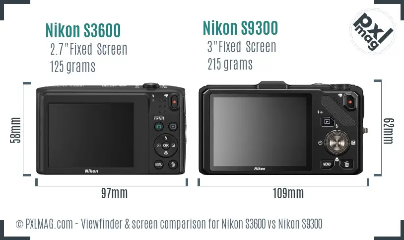 Nikon S3600 vs Nikon S9300 Screen and Viewfinder comparison