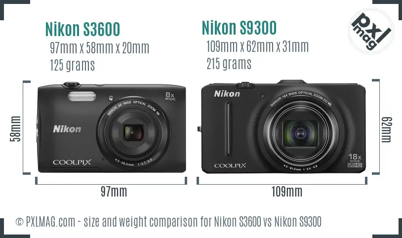 Nikon S3600 vs Nikon S9300 size comparison