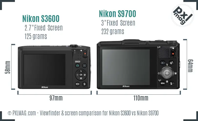Nikon S3600 vs Nikon S9700 Screen and Viewfinder comparison