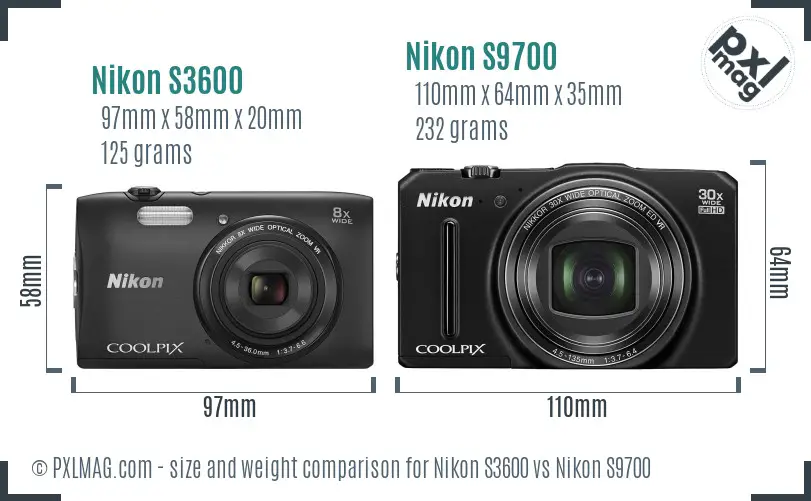 Nikon S3600 vs Nikon S9700 size comparison