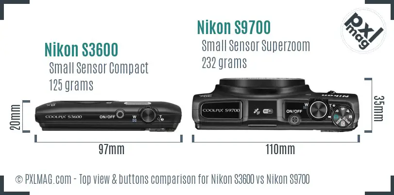Nikon S3600 vs Nikon S9700 top view buttons comparison
